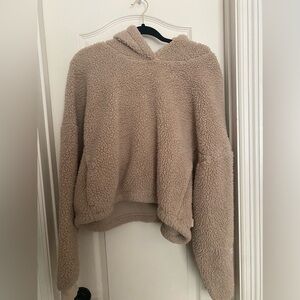 Tan and brown cropped sherpa hoodie